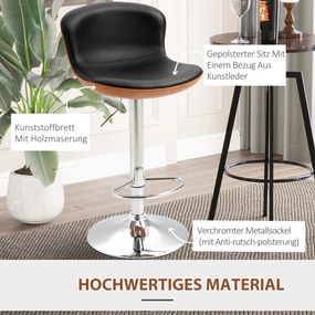 HOMCOM Stołek barowy z podnóżkiem zestaw 2 szt. Krzesło barowe z regulacją wysokości obrotowe PU czarny