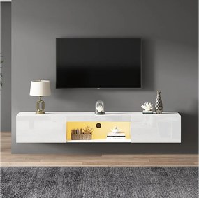 Szafka ścienna pod TV z 2 drzwiami i otwartą przegrodą - 160 x 31 x 22 cm - Diody LED - Płyta wiórowa - Błyszcząca biel