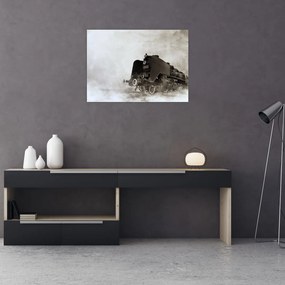 Obraz na szkle - Pociąg we mgle (70x50 cm)