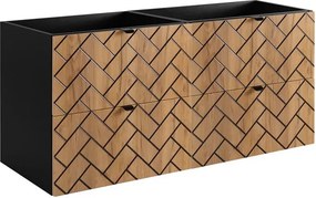 Wisząca szafka umywalkowa podwójna 120 cm czarny + dąb craft złoty P7-B13
