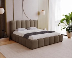 BESILIO Miękkie łóżko tapicerowane 160x200 Julien - łóżko z pojemnikiem, obłe łóżko, gęste pionowe pasy - Brązowy