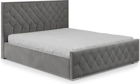 DomoHome - Nowoczesne łóżko tapicerowane Mona I, wysokiej jakości tkanina, skrzynia, elegancki półokrągły wzór 200x200 cm, jesion