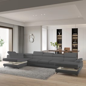 Masseno Narożnik MONTIVA z funkcją spania i pojemnikiem na pościel Narozniki U, Rozkładana sofa - Szary, QUELLE 92