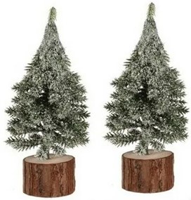 Dekoracja świąteczna Choinka na pniu, 19 cm, oszroniona, zestaw 2 szt.