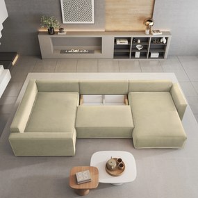 Masseno Narożnik VELAMI z funkcją spania i pojemnikiem na pościel Narozniki U, Rozkładana sofa - Kremowy, MONOLITH 04