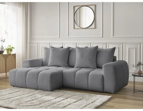 Szary rozkładany/ze schowkiem narożnik z materiału bouclé (lewostronny/z szezlongiem) Roxelane – Bobochic Paris