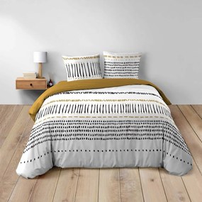 Musztardowo-biała bawełniana pościel dwuosobowa 240x220 cm Chicago – douceur d'intérieur
