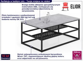 Prostokątna ława z półkami beton + czarny - Hila 4X