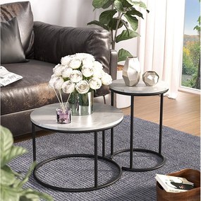 Zestaw stolików kawowych biały marmur 55x55x34.5 ottawa