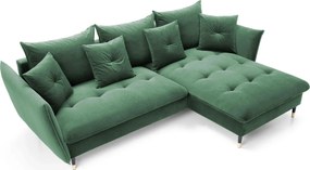 Zielony welurowy narożnik z funkcją spania butelkowa zieleń D6-G55