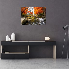 Obraz - Wodospady w pomarańczowym lesie (70x50 cm)