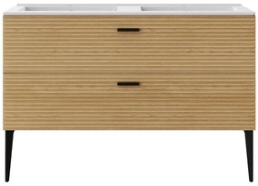 Szafka łazienkowa na nóżkach z umywalką do zabudowy, prążkowana - 2 szuflady - Jasny naturalny - 120 cm - SARONE