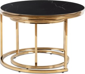 Zestaw Stolików Kawowych ARON 70 cm/50 cm Czarny Marmur/Złoty Glamour