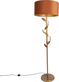 Lampa podłogowa złota z pomarańczowym kloszem i złotym wnętrzem 50 cm - Linden