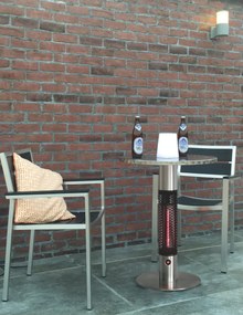 Ogrzewany stół tarasowy z promiennikiem podczerwieni, wysokość 790 mm, 1500 W, Ø 600 mm, nierdzewny
