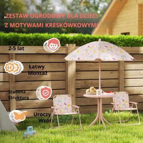AIYAPLAY Zestaw Siedzisk dla Dzieci, Składane Krzesła z Parasolem, Wzór Tęczowy, Różowy