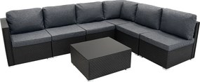 Zestaw mebli modułowych z rattanu, 7 elementów, czarny