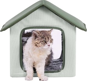 Domek dla Kota, SucceBuy Podniesiony i Ogrzewany Domek dla Kota, Skałdany i Wodoodporny Domek dla Kota na Zewnątrz, Zielony (S)