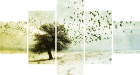Obraz - Malowane stado ptaków (125x70 cm)