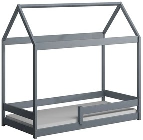 Szare pojedyncze łóżko dla dziecka w kształcie domku C5-T47