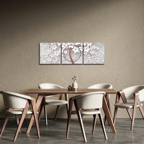 Obraz - Obraz białego drzewa z kwiatami, rosegold (z zegarem) (90x30 cm)
