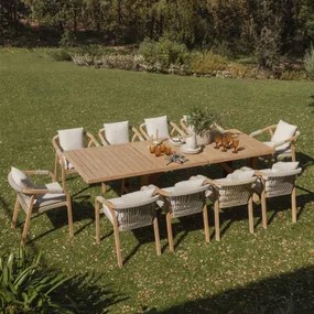 Zestaw Stołu Prostokątnego 200-260-320x100 Cm Rozkładanego Oraz 10 Krzeseł Ogrodowych Z Podłokietnikami Z Drewna Akacjowego Duba Tkaniny Gardenia Biel
