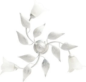 Olga lampa sufitowa białe żelazo, srebrne zdobienia, 3 klosze alabastrowe, Ø67 H20