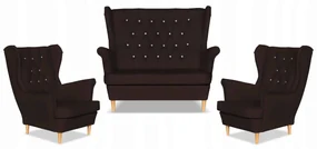 Zestaw uszak Gaja ekoskóra skaj sofa fotele Family Meble ciemny brąz