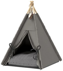 PawHut Tipi Namiot dla zwierząt, łóżko w formie namiotu tipi dla kota, namiot dla kota z poduszką, łóżko dla psa do spania, łóżko dla kota, szary