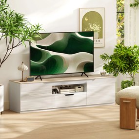 HOMCOM Lowboard TV, wysoki połysk, dla telewizorów do 165 cm, 3 schowki, szuflada, 160 x 38 x 43 cm, naturalne drewno | Aosom PL