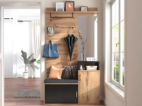 Wieszak na ubrania z lustrem i meblem na buty - Wysokość 190 cm - naturalny i czarny