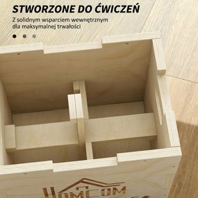HOMCOM 3-w-1 Plyo Box drewniana skrzynia plyometryczna z 3 wysokościami skoku i uchwytami 40,5 x 35,5 x 30,5cm drewno naturalne