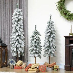 HOMCOM 3‑cz. zestaw śnieżnych sztucznych choinek 90/120/150 cm — metalowe podstawy, ognioodporne