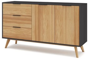Czarno-naturalna niska komoda z drewna sosnowego 140x81 cm Lavis – Marckeric