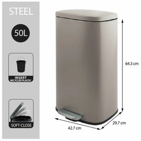 Spirella Kosz na śmieci z pedałem soft-close Akira 50 l, matowy szaro-brązowy, 50 l