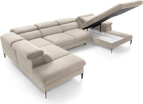 Masseno Narożnik MESTO z funkcją spania i pojemnikiem na pościel Narozniki U, Rozkładana sofa - Kremowy, VOGUE 01