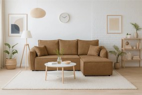 Nowoczesny narożnik prawostronny SELLMA w tkaninie RAVEN 34 karmelowej