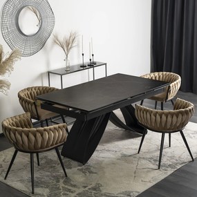 Stół Rozkładany Prostokątny LUIGI 160-240 cm Ceramiczny Czarny Marmur do Jadalni Nowoczesny Loft