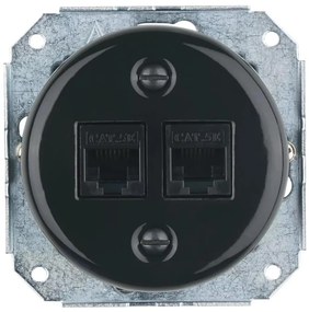 Bohemia-Design - Porcelanowe retro gniazdo Ethernet bez ramki 2x CAT.5E czarne