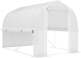 Outsunny Szklarnia tunelowa 3 x 2 x 2 m z rolowanymi bocznymi ściankami, odporna na UV folia z plastiku i stalowy stelaż, Biała