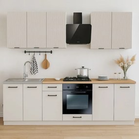 Zestaw Mebli Kuchennych MODERN 260 cm Kaszmir Ryflowany Nowoczesny
