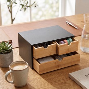 Bambusowy organizer na biurko HEGO, 16 cm, 3 szufladkowy