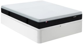 Zestaw 140 x 190 cm stelaż z białą skrzynią + materac hybrydowy ognioodporny o grub. 28 cm z 9-strefowymi sprężynami kieszeniowymi, pamięcią kształtu i lateksem - SLOMAS marki YSMÉE