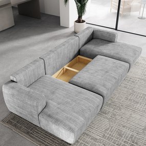 Masseno Narożnik SENTUM z funkcją spania i pojemnikiem na pościel Narozniki U, Rozkładana sofa - Jasnoszary, POSO 55