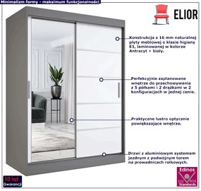 Dwudrzwiowa szafa przesuwna antracyt + biały 150 cm - Ebia 4X
