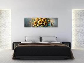 Obraz – Wazon ze słonecznikami (170x50 cm)