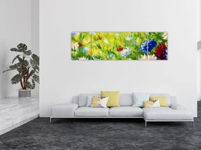 Obraz kwitnącej łąki, obraz olejny (170x50 cm)