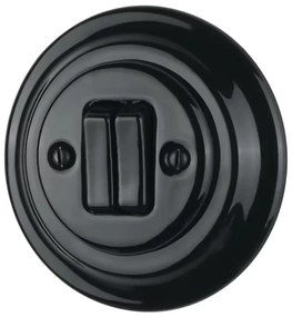 Bohemia-Design - Porcelanowy retro podwójny włącznik z ramką nr 6+6, czarny