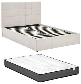 Łóżko ze skrzynią  160 x 200 cm - Tkanina - Beżowy + Materac - HOPEYA od Pascal Morabito