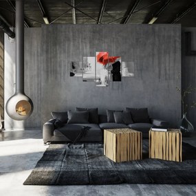 Obraz - Zakochana para pod parasolem, czerwony (125x70 cm)